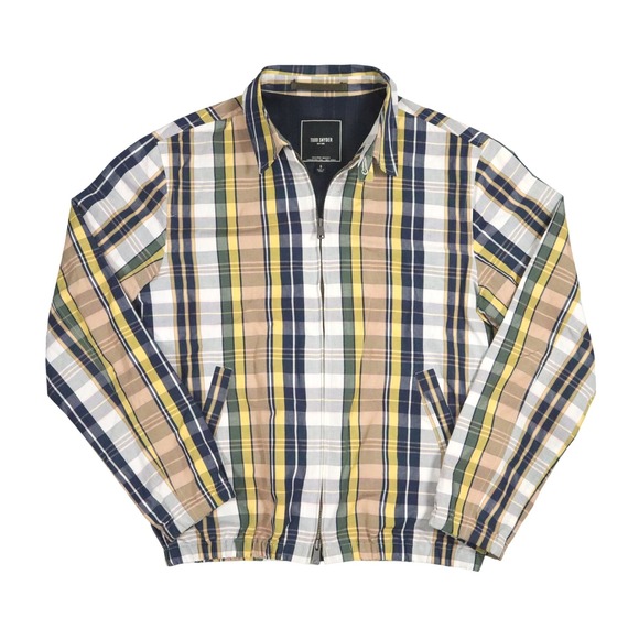 Todd Snyder Madras Club Jacket Mens S Navy Yellow Plaid Cotton Linen Full-Zip